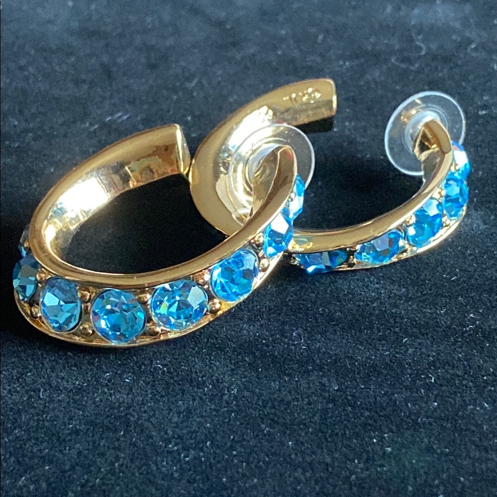 Vintage KJL Crystal Blue Hoop Earrings